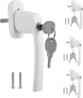 Abschließbare Fenstergriffe 4er Set Weiß 35mm Aluminium mit Schloss | Kindersicherung mit 8 Schlüsseln,7x7mm Vierkantstift 43mm Lochabstand für Kunststoff-,Holz-,Aluminium- und Dreh-Kippfenster