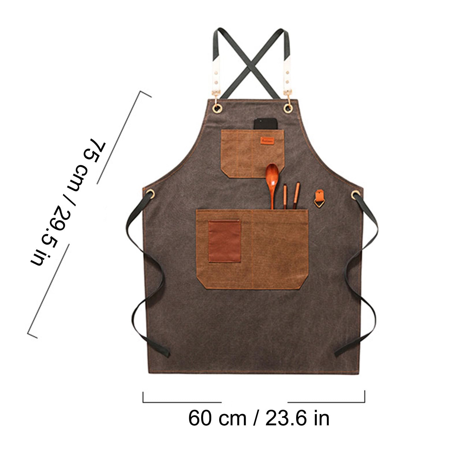 Grembiule da Lavoro in Tela Spessa Regolabile Incrociato sulla Schiena Grembiuli da Barbiere Tasche Multiple per Uomo E Donna Adatto per Ristoranti, Case, Griglie All'aperto
