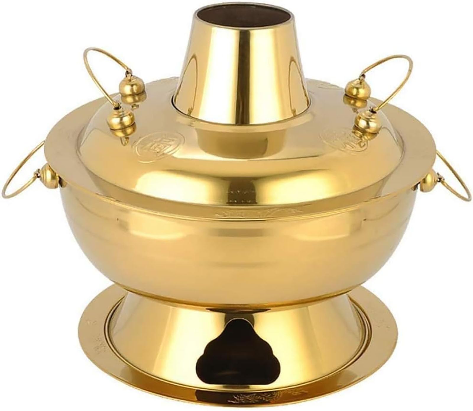 asdchZen Authentic Chinese Copper Hot Pot - Traditional Beijing Charcoal Heated Soup Pot,28Cm Brass Cookware For Delicious Family Meals,Essential Kitchen Tool,Gold,34cm