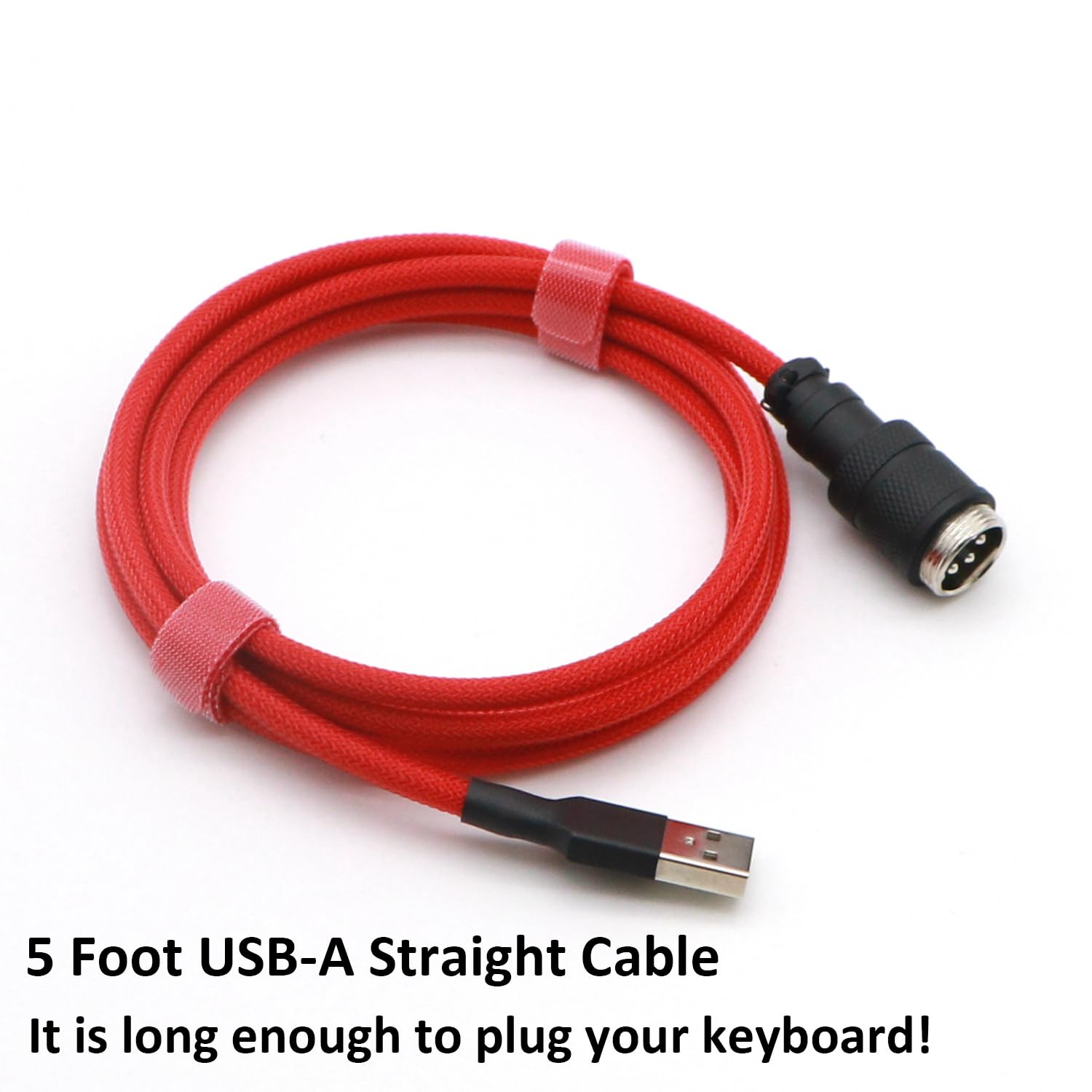 Reverse Coiled USB-C Keyboard Cable, Double-Sleeved Mechanical Keyboard Cable with Detachable Metal Aviator, 1.5M USB-C to USB-A (Red)