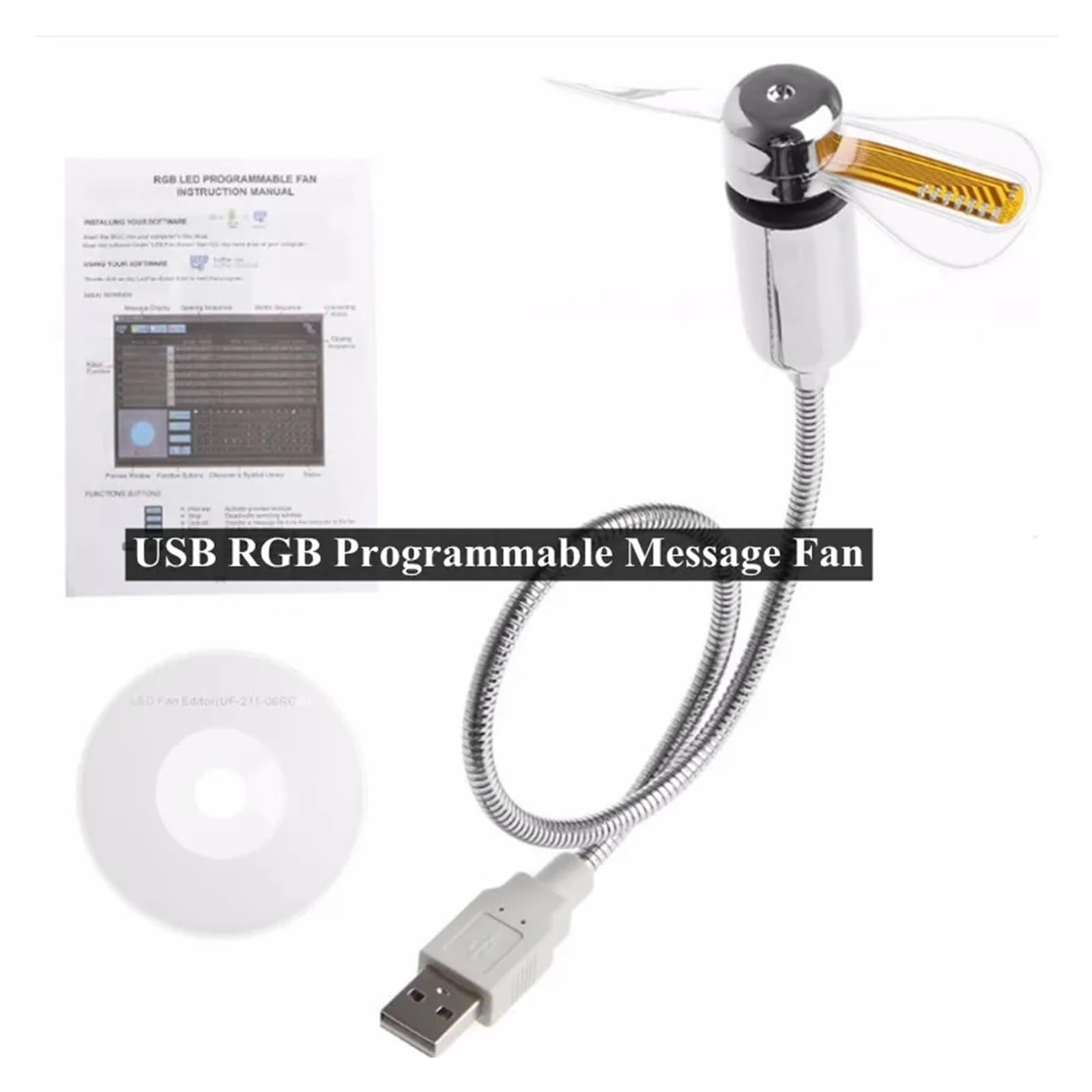 Feng Shui， Przenośny wentylator Mini wentylatory USB Kreatywny prezent ze światłem LED RGB Fajny gadżet Niestandardowe programowanie Wentylator z możliwością regulacji w wielu językach