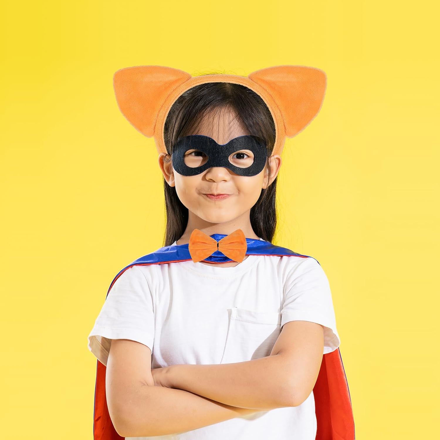 4Pcs Orange Cat Costume Accessories - Orange Cat Ears Headband Tail Bow Tie Black Mask for Book Day Cosplay Supplies - Image 7