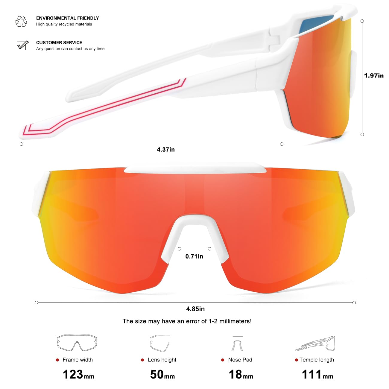 SEKKAF Paquete de 3 lentes de sol polarizados de béisbol para niños y niñas, para deportes, sóftbol, protección UV, Paquete de 3, negro, verde, blanco y azul, 66 Millimeters