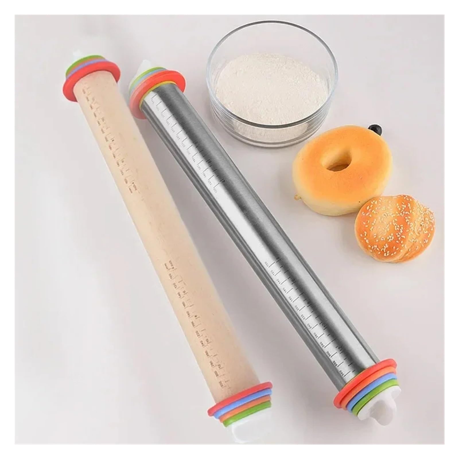 Verstellbarer Nudelholz, abnehmbarer kreisförmiger Teigpolsterroller, Edelstahl, Silikon, Kneten(Greymat rolling pin)