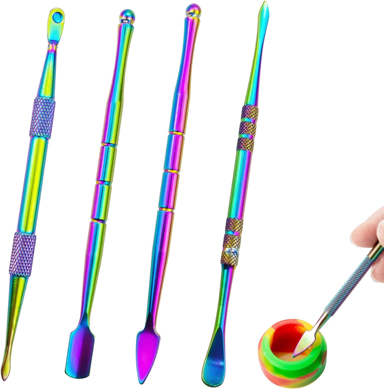 4 Pack Wax Carving Tools, Stainless Steel Sculpting Tools, Double-Ended Carving Tools for Wood, Wax, Clay, Pottery, Rainbow Color