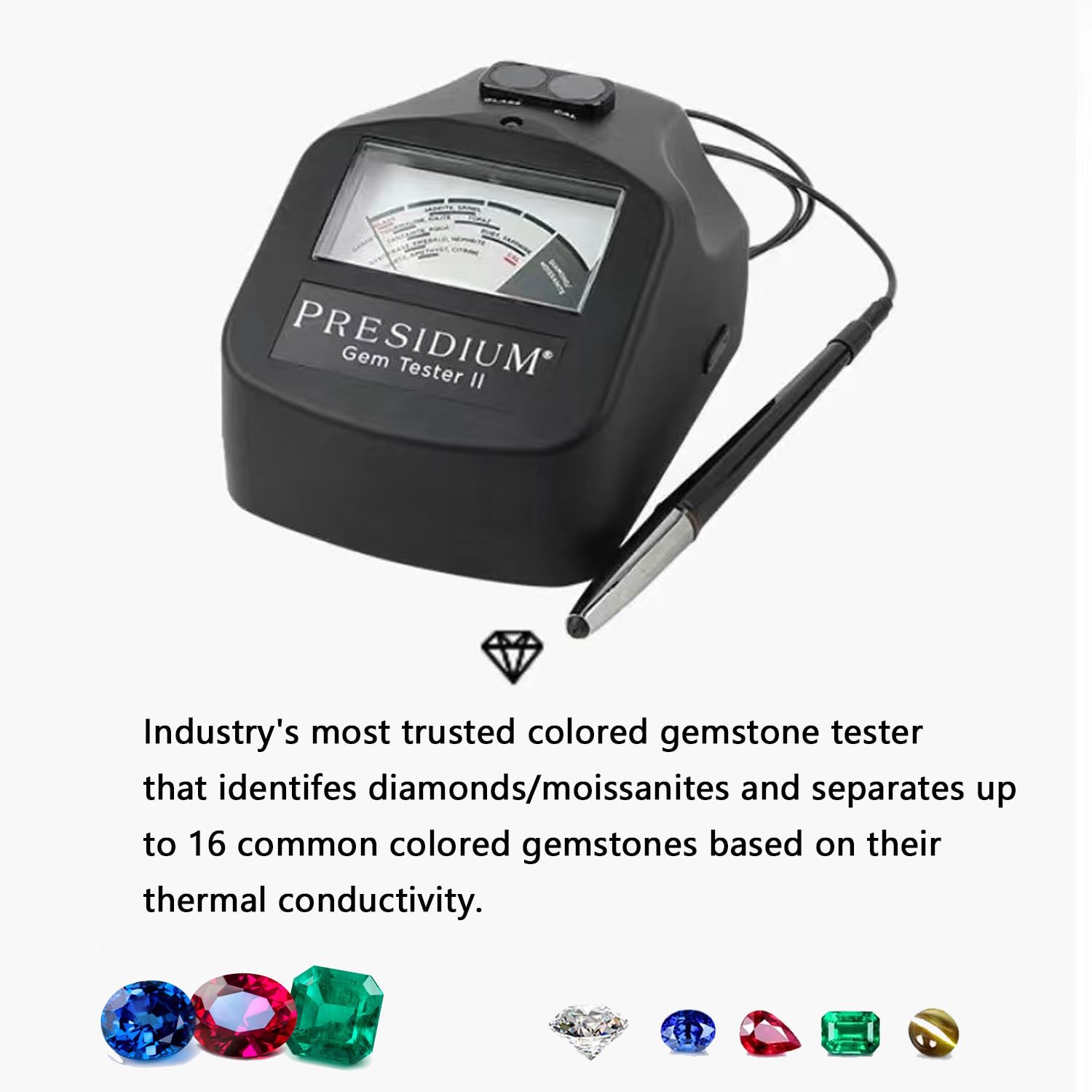 Testeur Pierres Précieuses,Testeur Diamants,Vérificateur Métaux Précieux,avec Calibrage Thermique Assisté,pour Identifier Diamants/Moissanites Pierres Précieuses Couleur Courante
