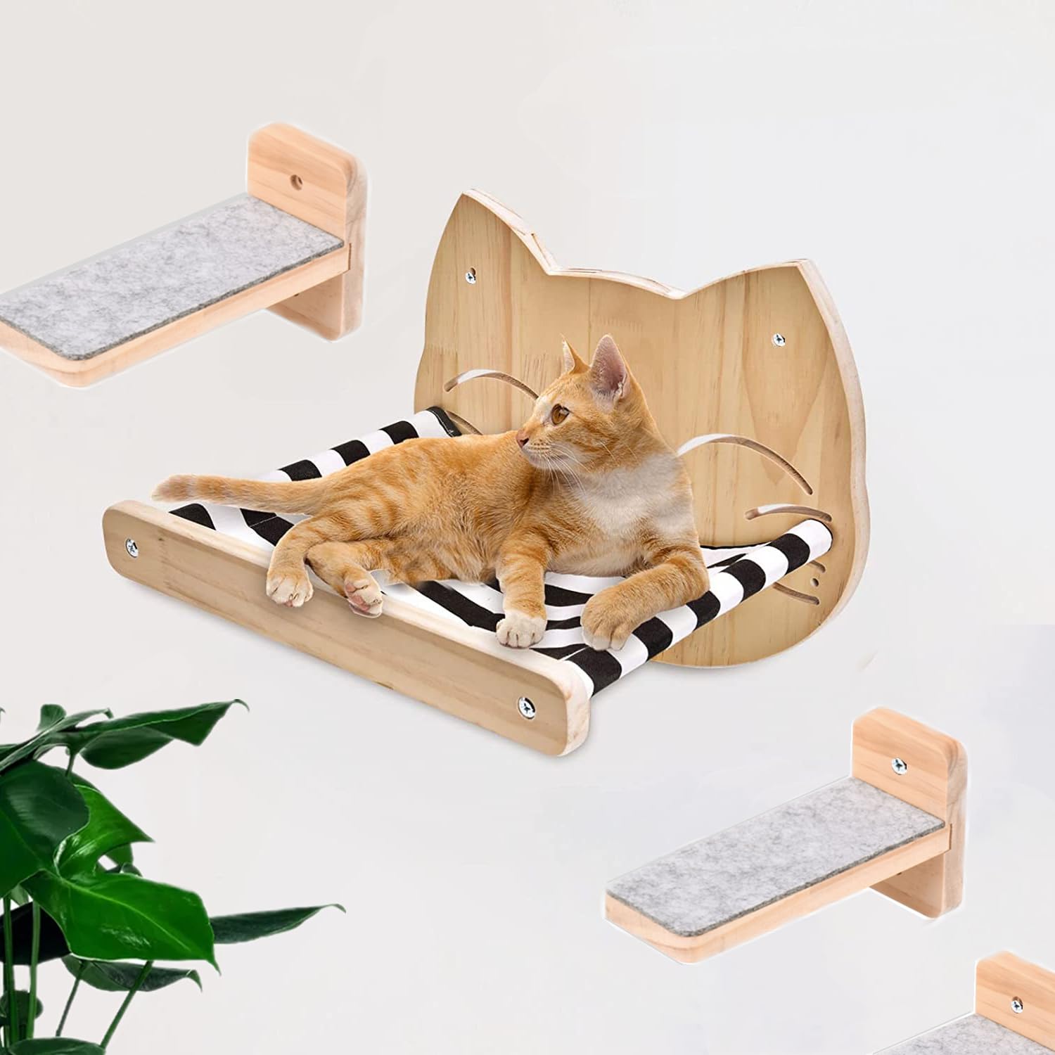 Mur D'Escalade Pour Chat En Bois Massif, Mur D'Escalade Extra Stable Avec Gamelle Murale, Chaise