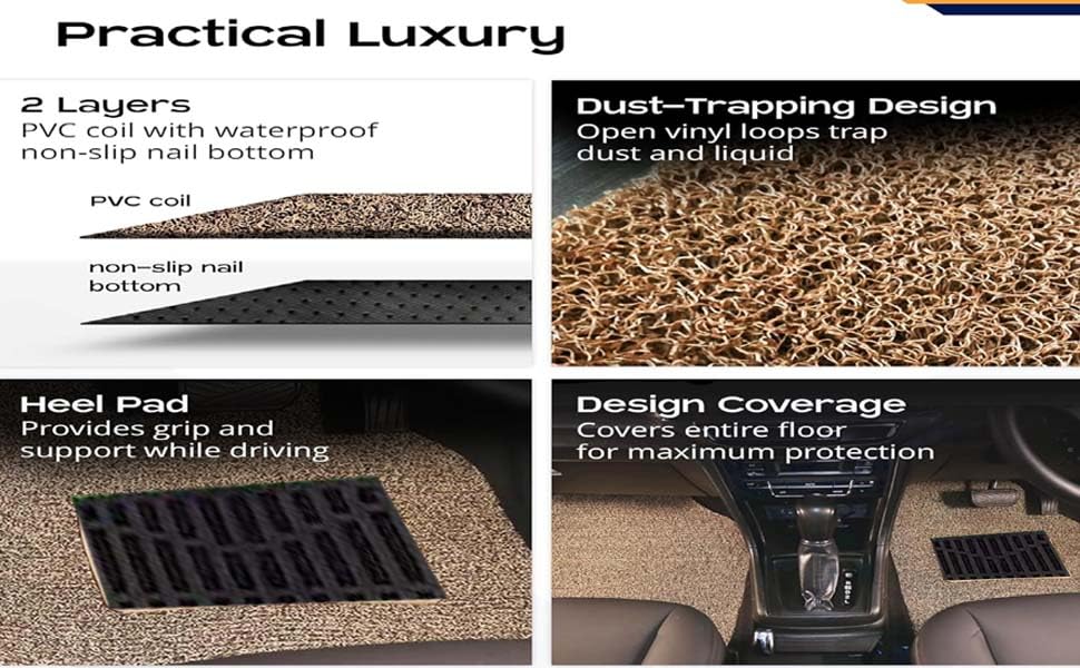 Image of CARNEST Premium Grass PVC Mats, 18mm Thickness, 100% Waterproof and Dustproof Car Floor Foot Mats, Universal Fit in All Cars, Compatible for (Honda City,Beige)