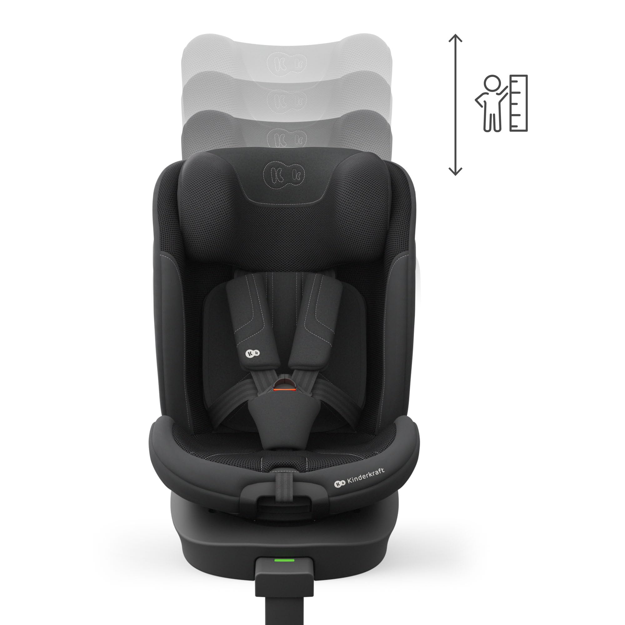 Kinderkraft I-360 2 PRO Silla de coche, I-SIZE 40-150 cm, Isofix, Silla coche bebé, para niños, Ajustable, Sillade, RWF, FWF, Asiento de coche, 360º, Grupo 0+/1/2/3, 0-36 kg, Negro