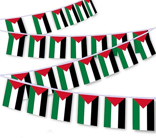 30 cuerdas de bandera palestina, banderines palestinos de 32 pies, pancarta decorativa para decoración de patio interior al aire libre