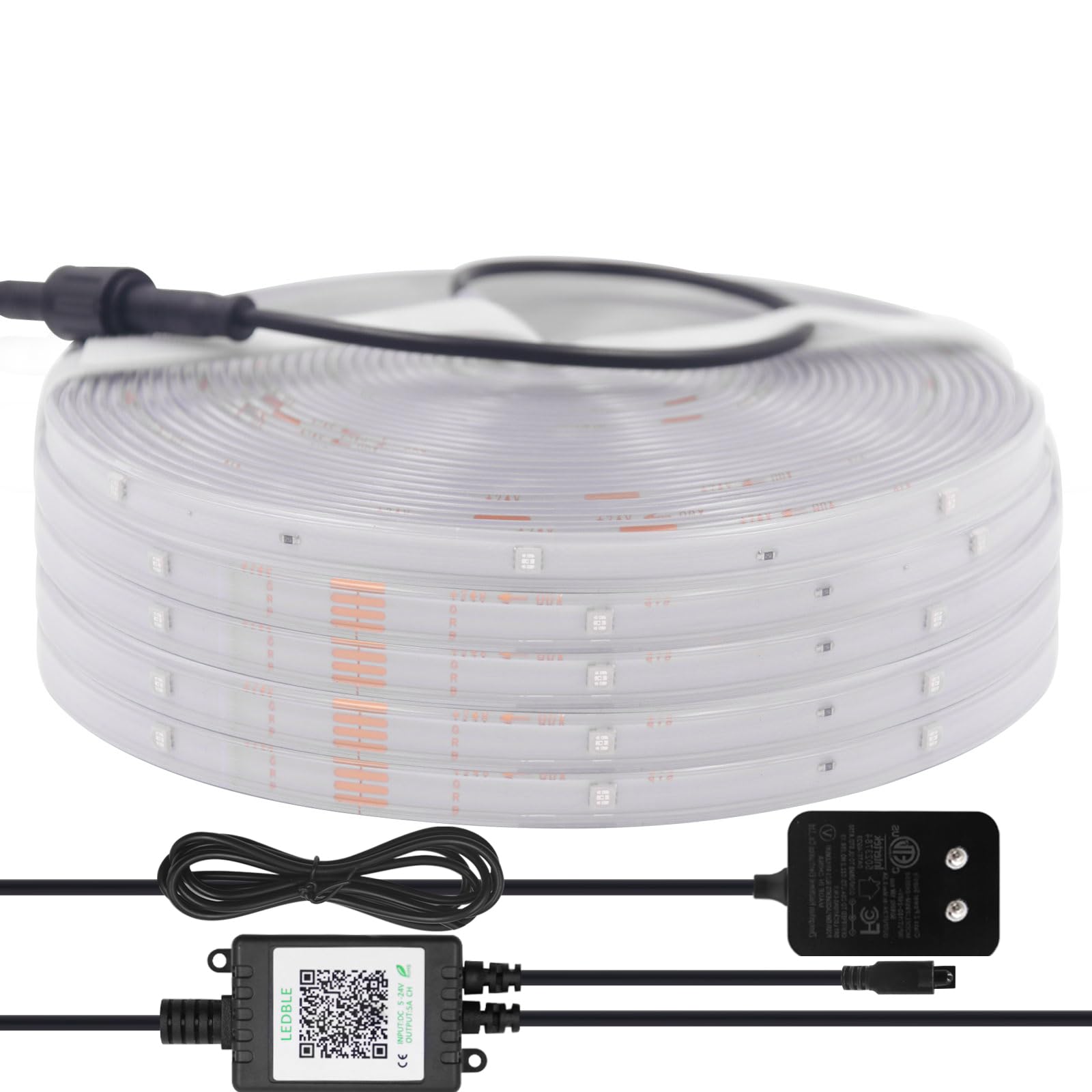 Bluetooth Bunte Streifen 60M, 24V SMD3535 15LEDs/M Selbstklebendes Band IP67 Wasserdichtes Dimmbar Farbwechsel RGB Lichtband, Musik Sync Timer-Einstellung LED Lichterkette für Weihnachten Deko