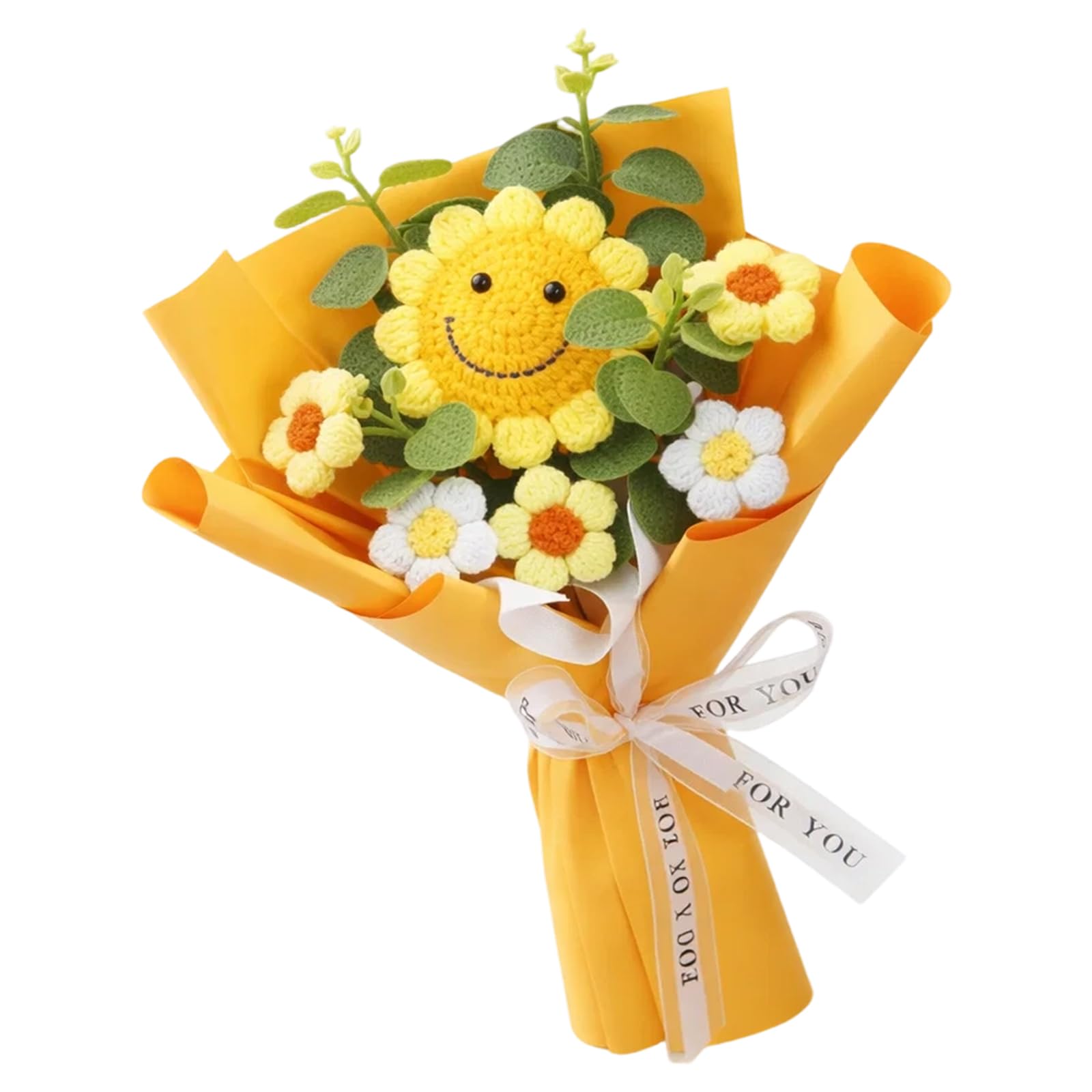 Crochet Flowers Bouquet, Knitted Smile Sunflower, Handmade Crochet Sunflowers, Artificial Flowers for Mother's Day, Valentine's Day, Friendship Gift