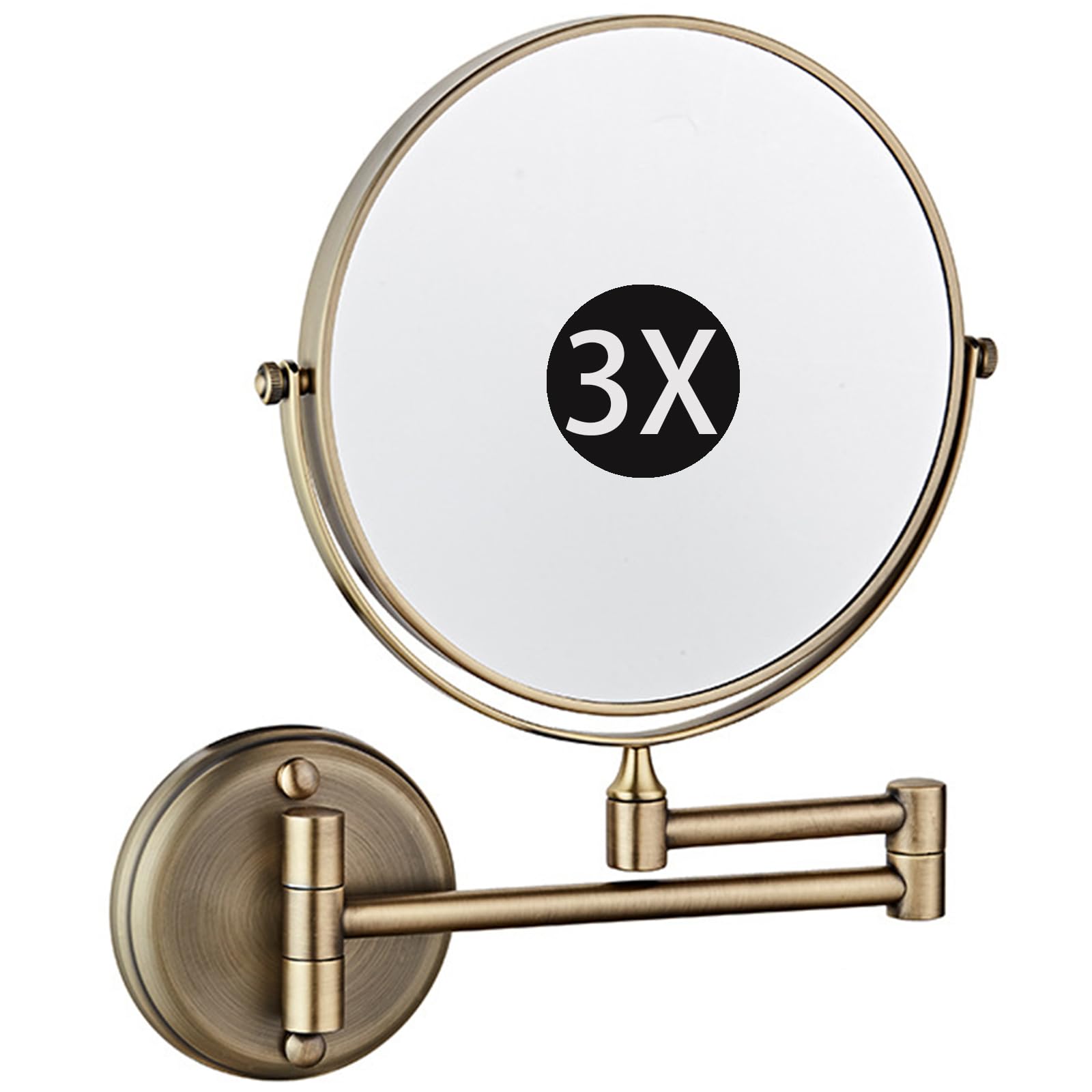 SXFSDOU 8" Wall Mounted Makeup Mirror, Double Sided Magnifying 360° Swivel Extendable Shaving Vanity Mirror for Bathroom,Bronze,3X