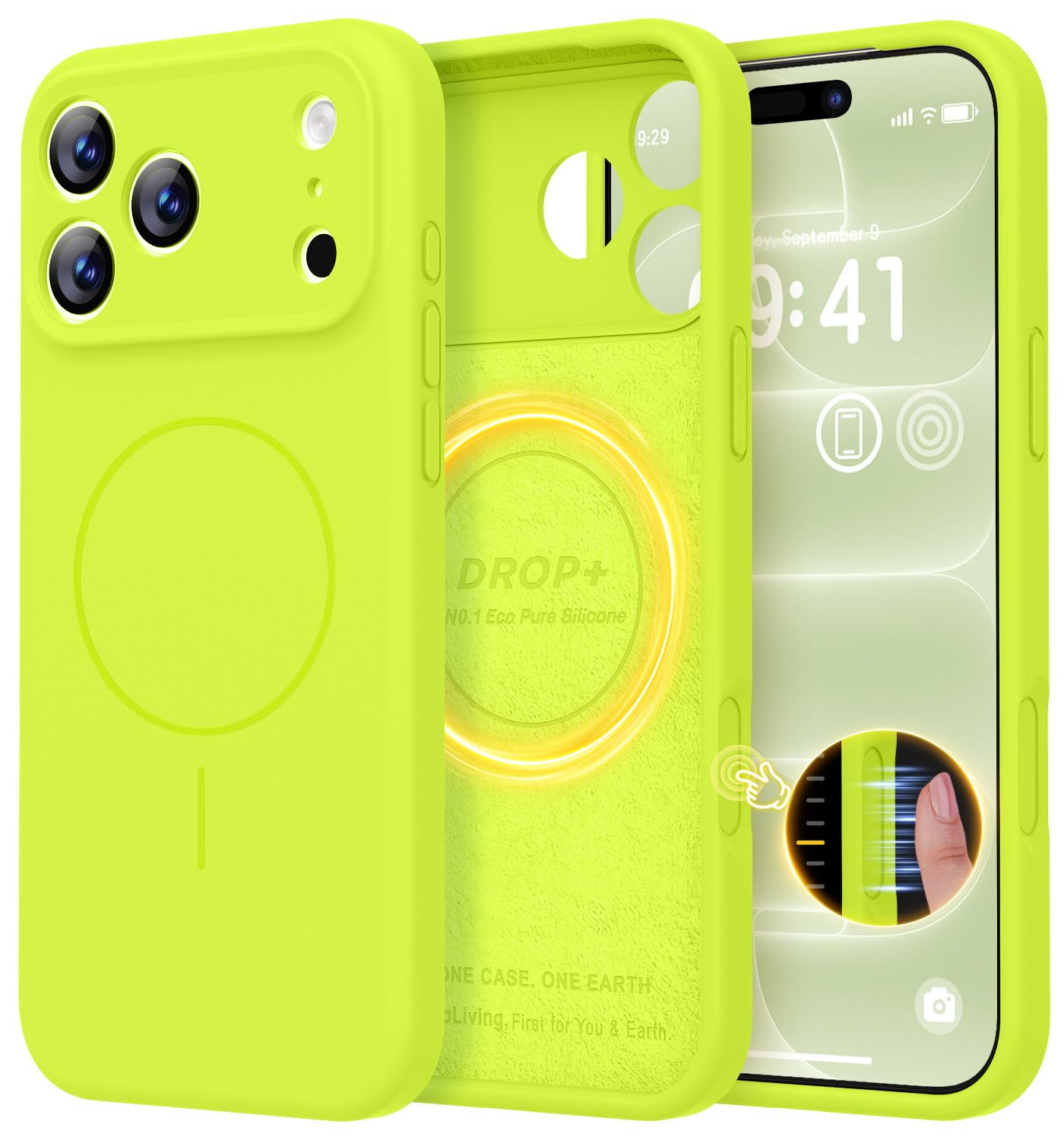 LOVE 3000 Magnetic for iPhone 18 Pro Max Case Silicone, Fluorescent Green