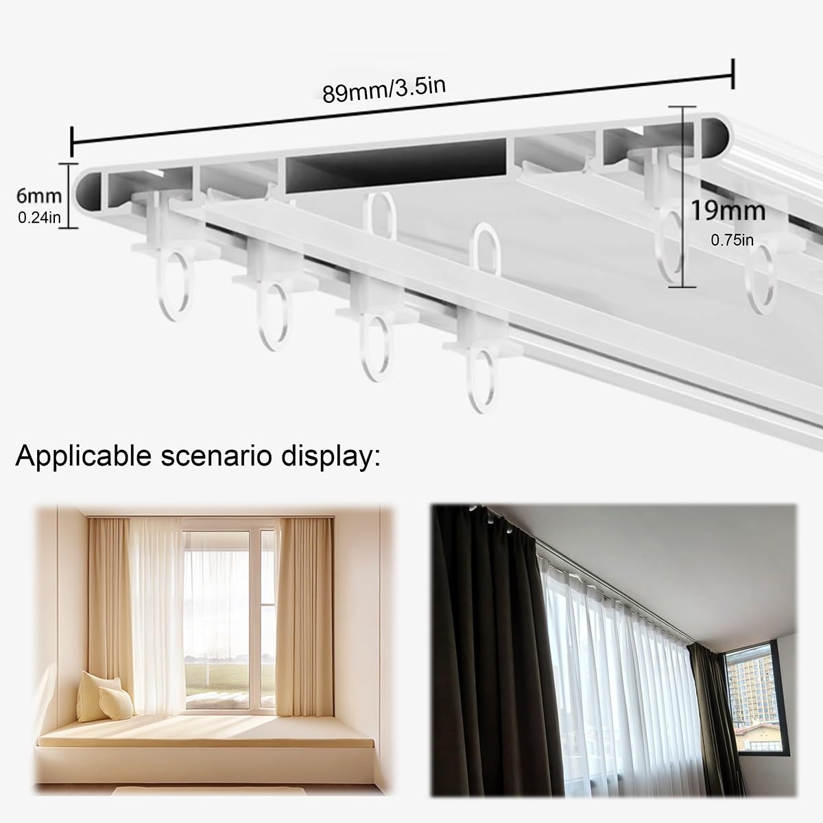Aluminiowy podwójny szyn sufitowy, do zasłony, 500 cm, cichy drążek przesuwny do przegrody pokoju, sypialni, na balkon, regulowana długość od 1,2 m do 5,8 m, szampański