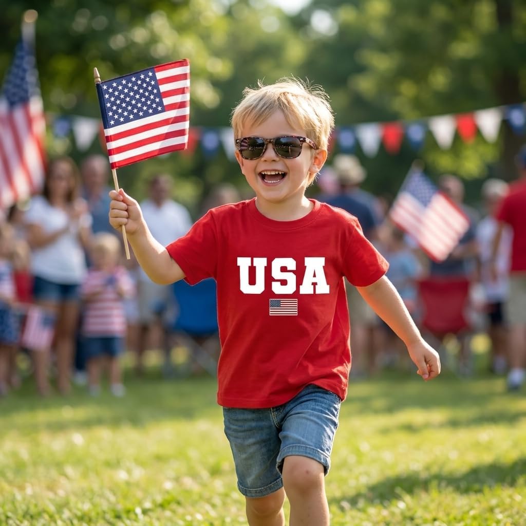 Toddler Girls 4th of July T-Shirt American Flag Popsicle Print Cotton Kids Boys Independence Day Tees