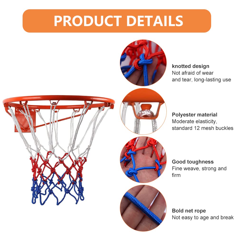Rete per canestro da Basket 12 Anelli Nylon Rosso/Bianco 48 cm colori rete ricambio per pallacanestro