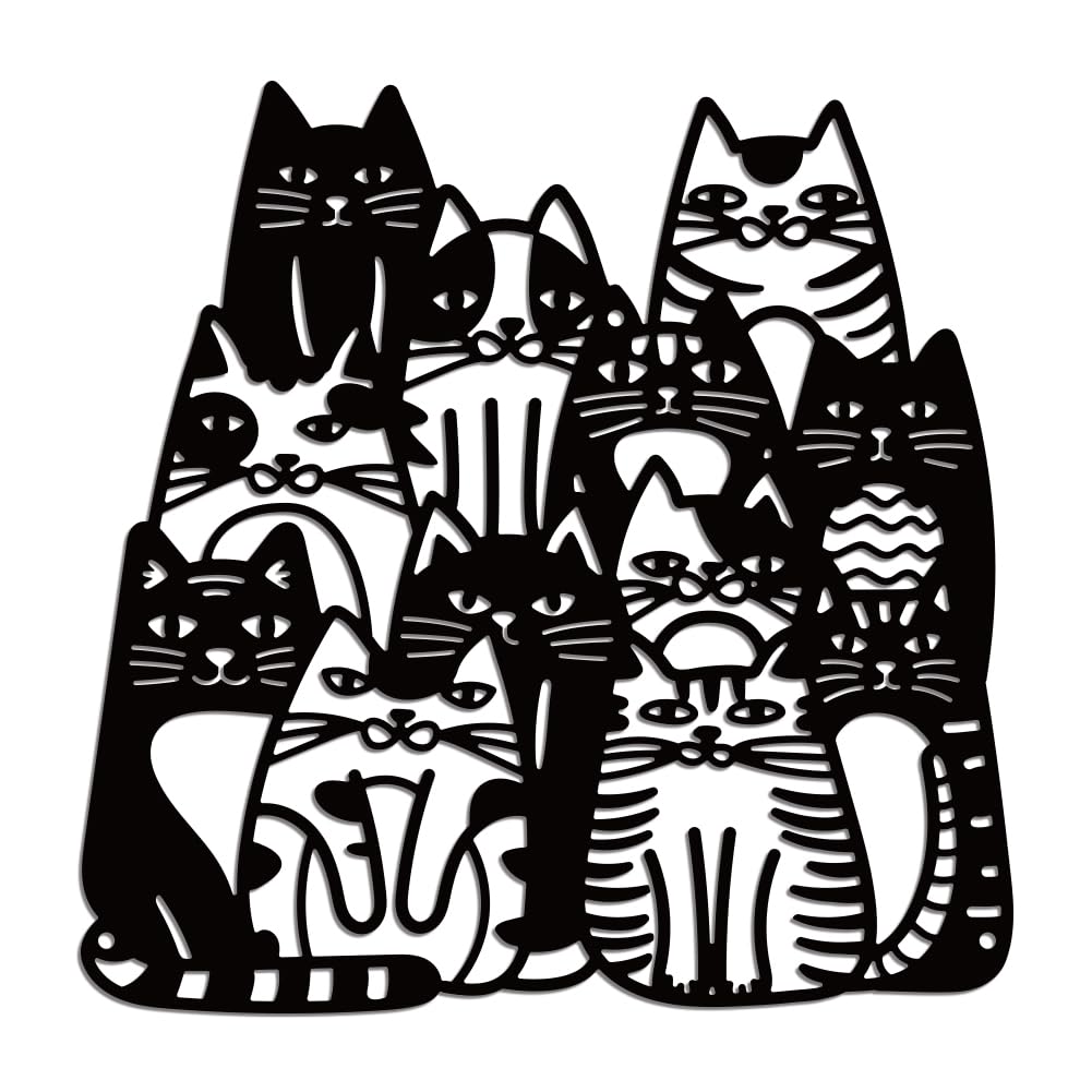 WADORN Cute Cats Metal Wall Art Decor, 11x11 Inch Black Cat Silhouette Metal Wall Art Sculpture Decorative for Cat Lovers Funny Home Decor Hanging Ornament for Office Home Living Room Bedroom โ image 1