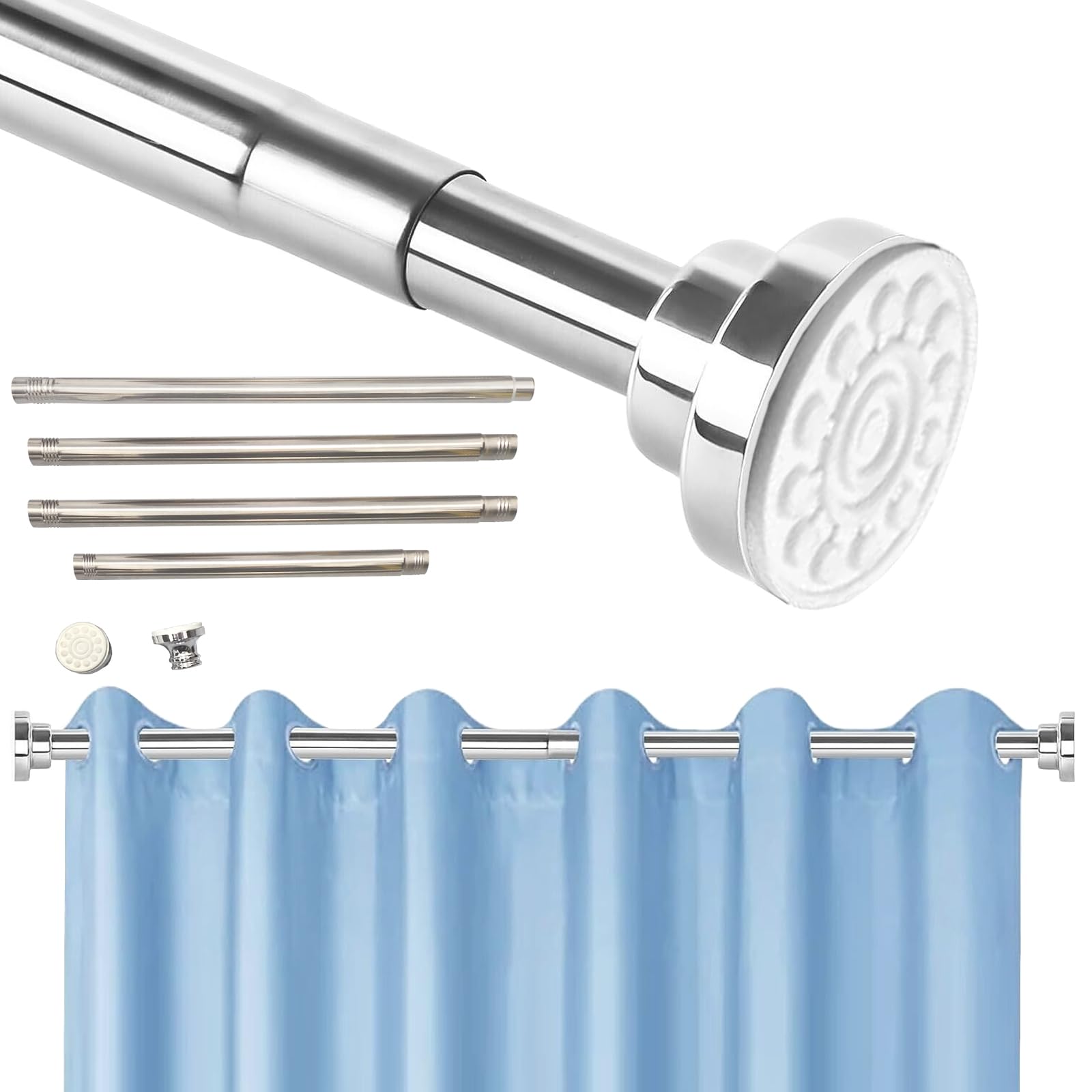 SAMTEK Shower Curtain Pole, 57-243CM Stainless Steel Telescopic Curtain Rod Expandable for Curtains, Easy No-Drill Wall Mount, Shower Pole for Bathroom, Closet, Window