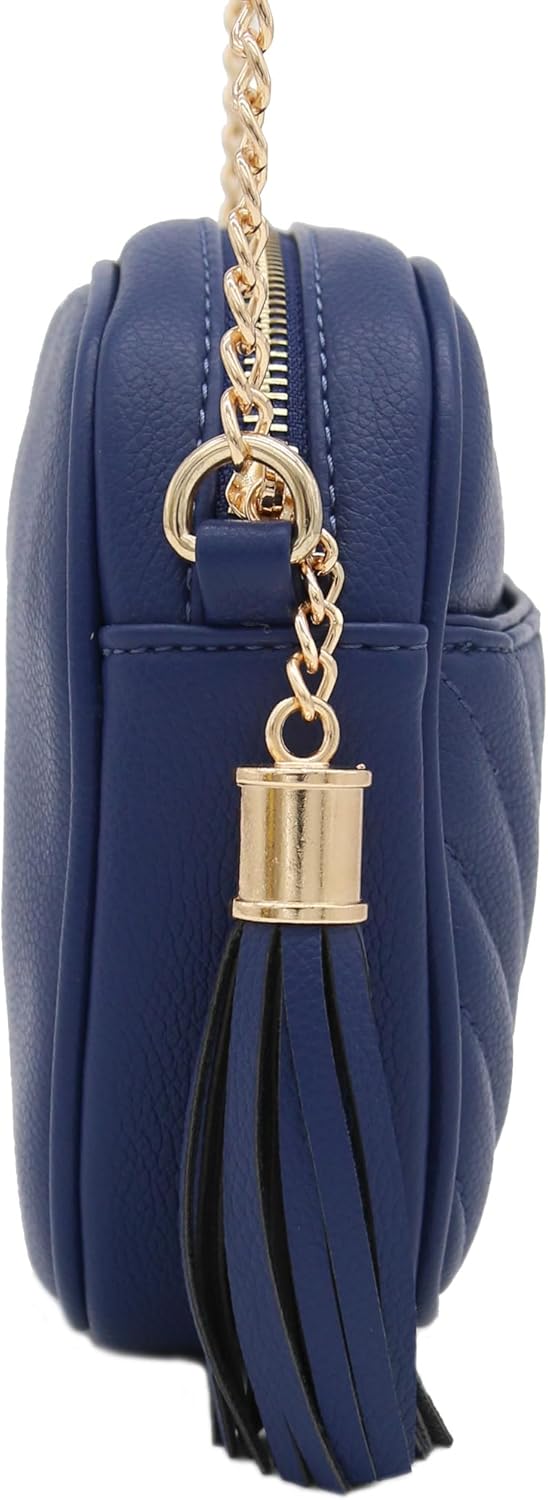 FashionPuzzle Chevron Quilted Crossbody Camera Bag with Chain Strap and Tassel - Image 4
