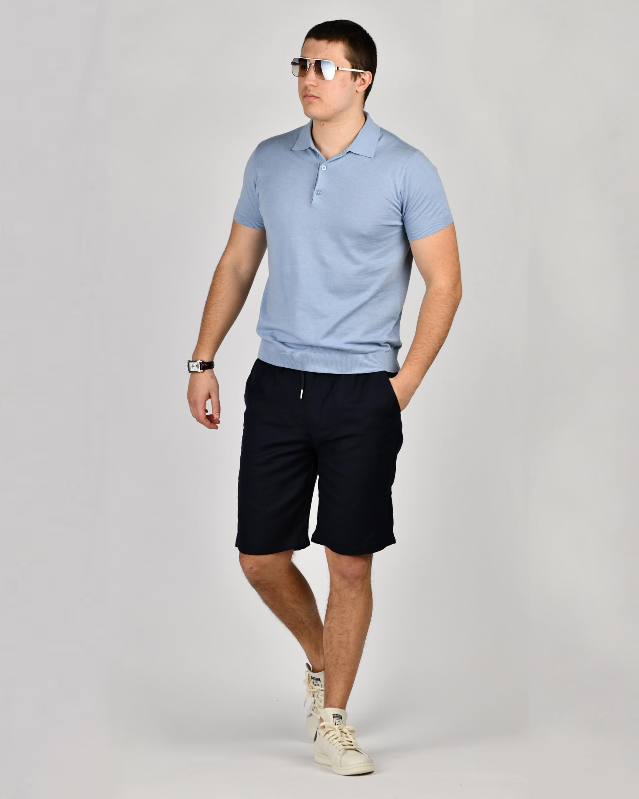 CZ-Polo Uomo in Jersey di Lino e Cotone Elegante, Maglietta Casual Estiva a 3 Bottoni, T-Shirt Traspirante Slim Fit, Maglia Leggera per Ufficio o Tempo Libero