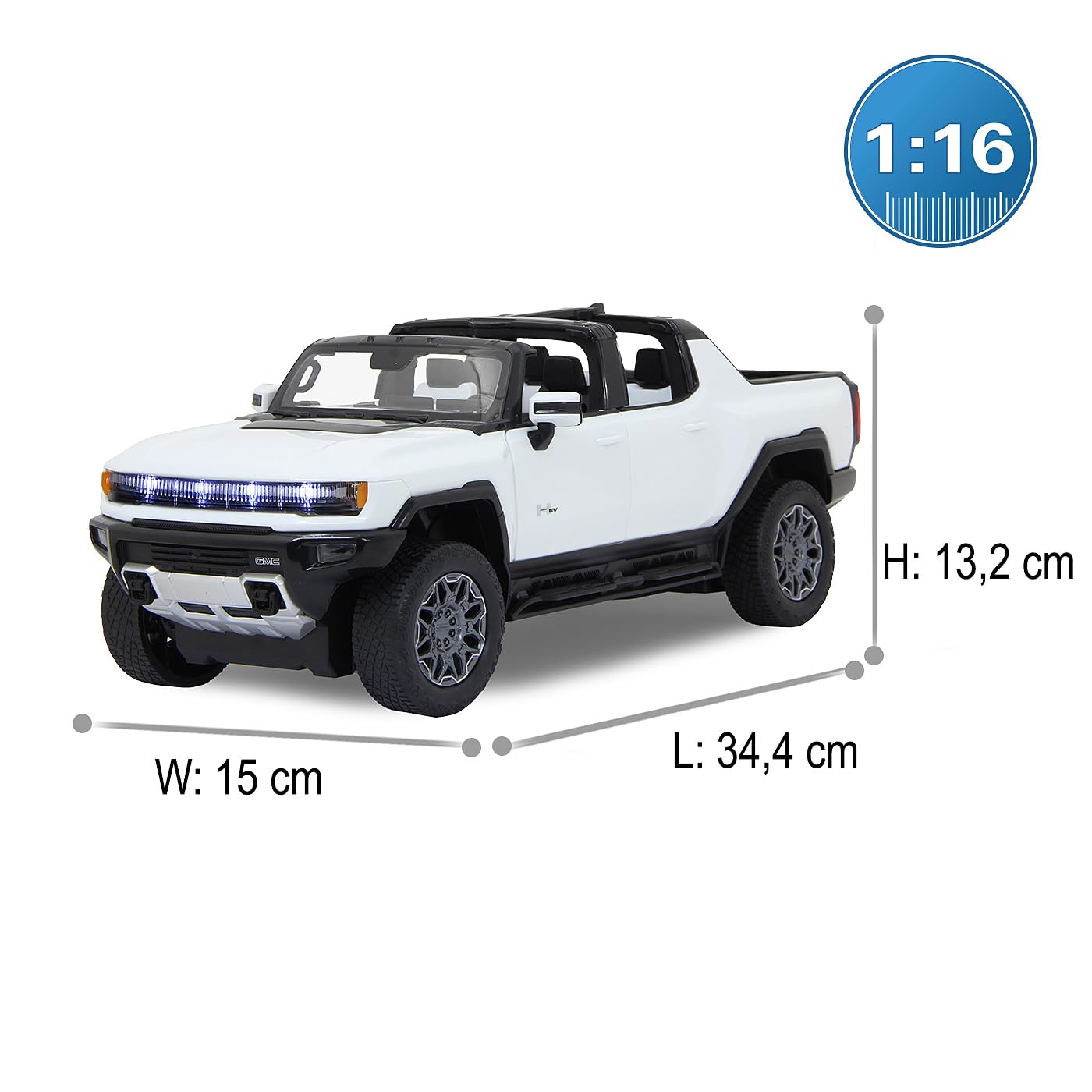 JAMARA Hummer EV 1:16 2,4 GHz drzwi ręczne - 2-biegowe, Crab Walk (kanał rakowy), sterowanie na wszystkie koła, światło LED, samochód RC