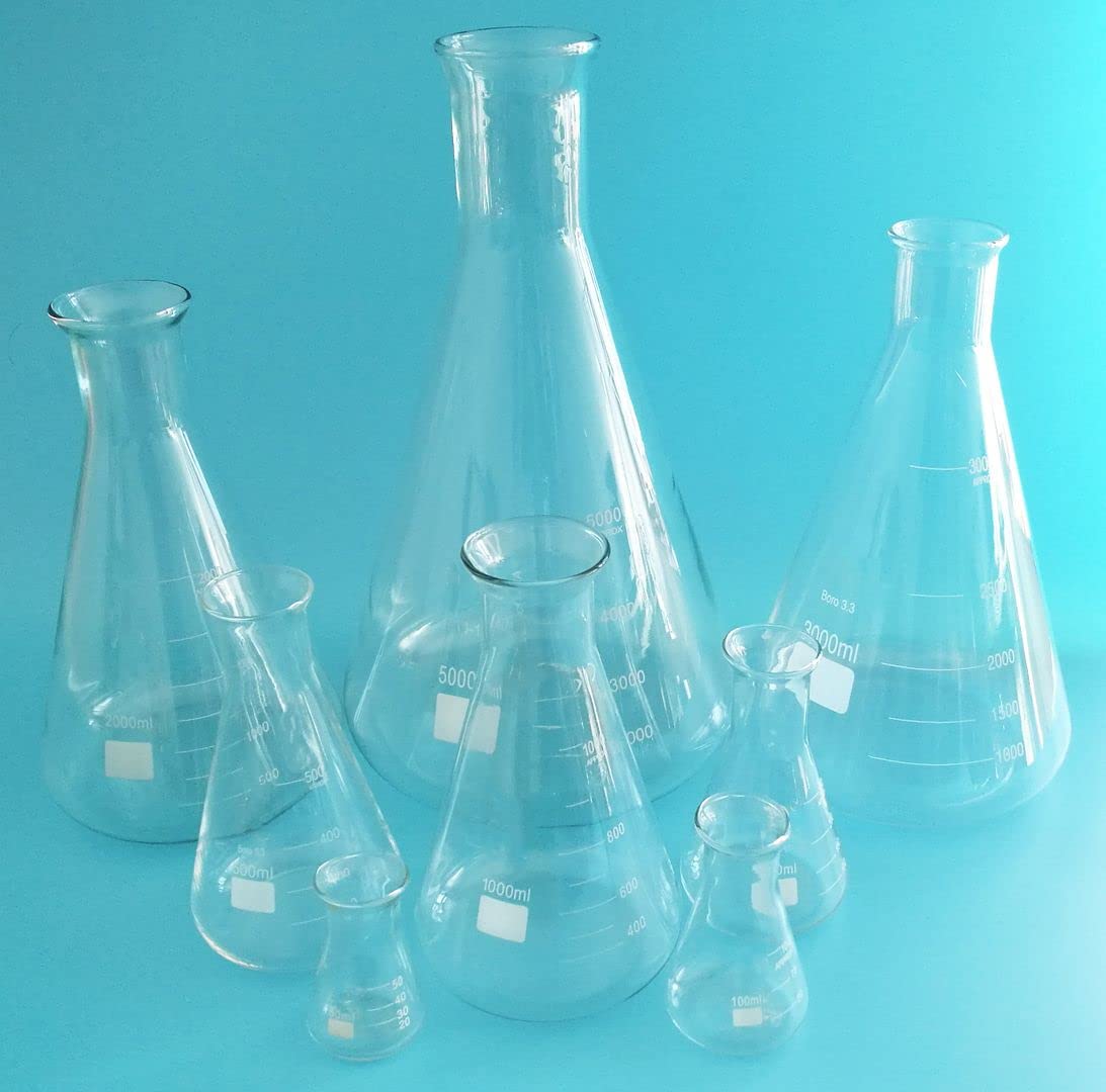 Matraz Erlenmeyer de Vidrio Borosilicato - Matraz Cónico de Boca Ancha 50ml-5000ml(1000ml)