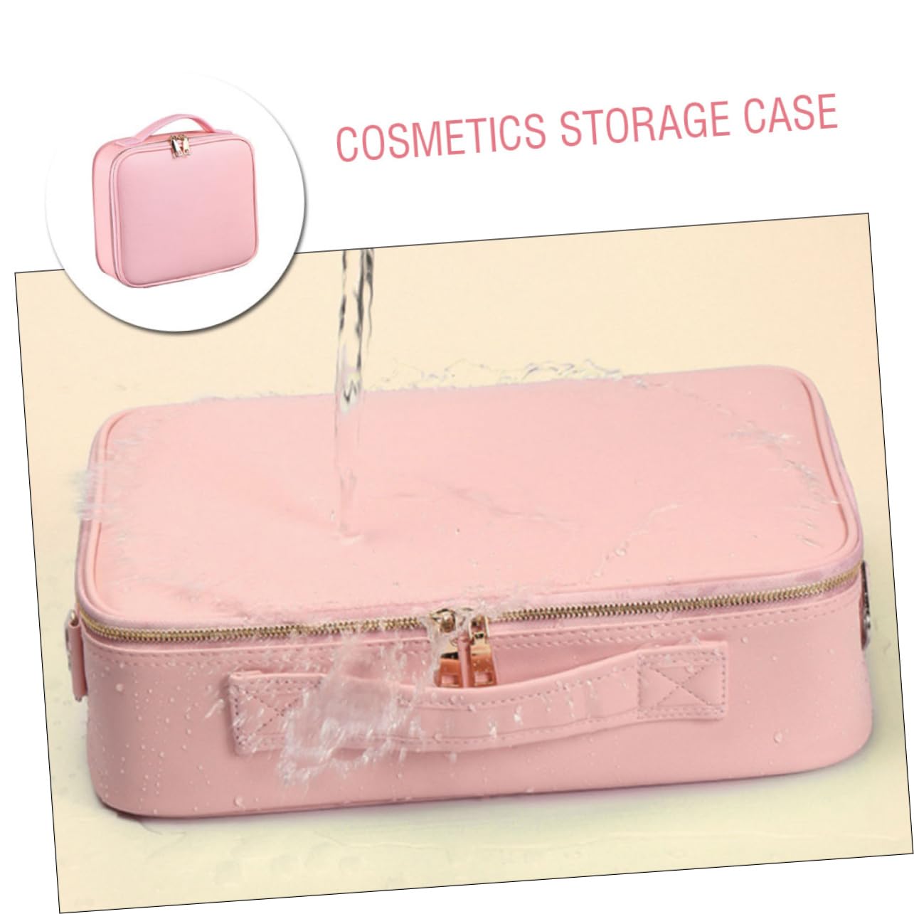 Neceser de Maquillaje Rosa de Gran Capacidad en Piel PU
