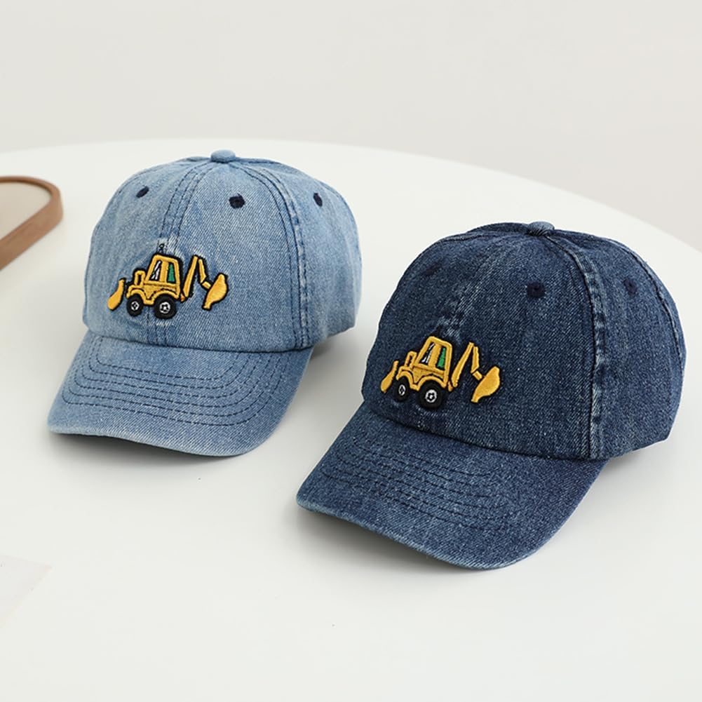 Cute Embroidery Excavator Kids Baseball Cap Adjustable Cotton Washed Vintage Cowboy Hat for Boys Girls Age 2-8 - Image 2