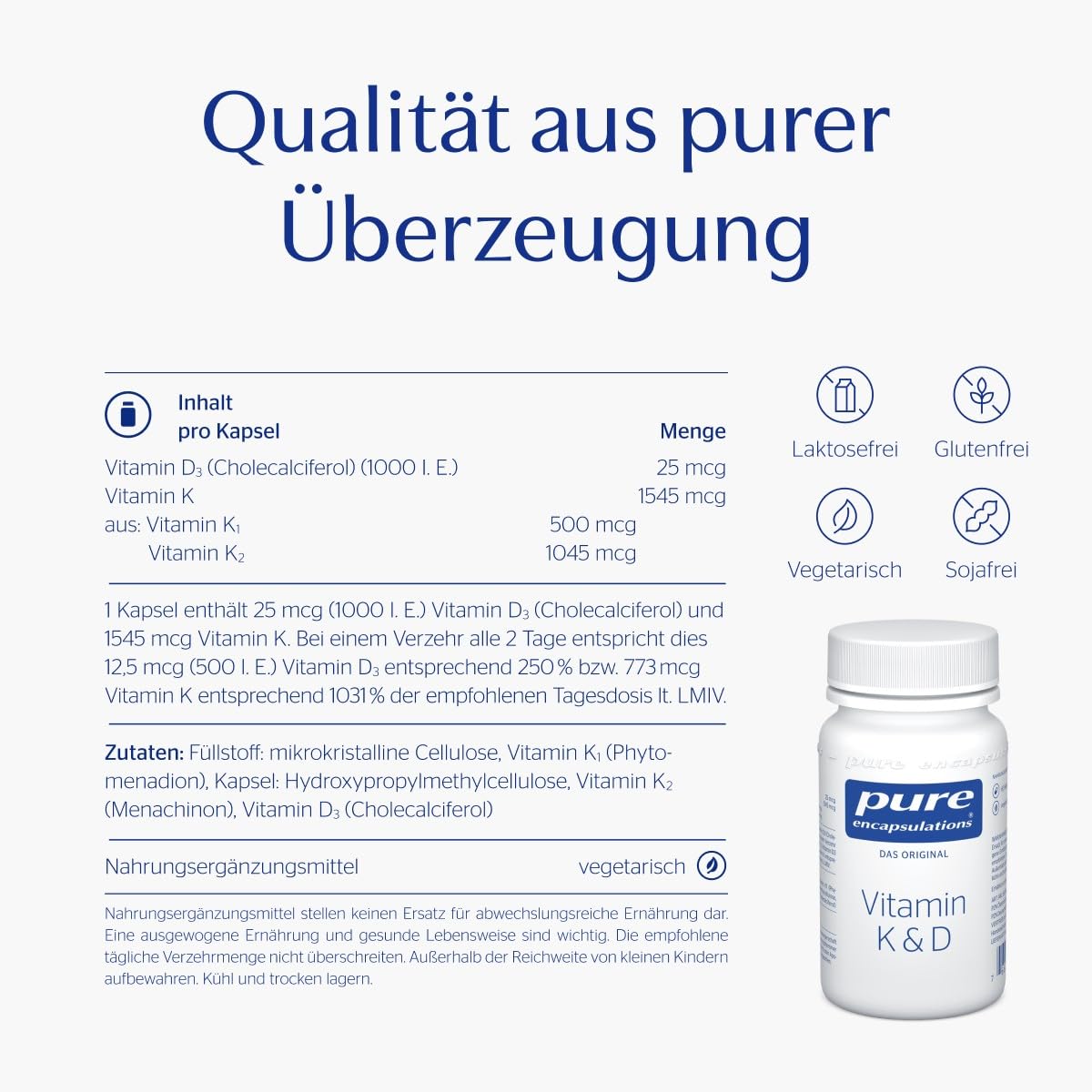 Pure Encapsulations - Vitamin K & D - Kombipräparat für Knochen und Blutgerinnung - 60 Vegetarische Kapseln