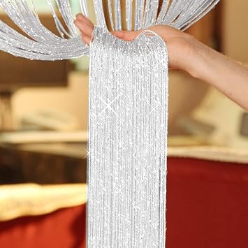 Ghopy 100x200cm Door Curtains String Drapes Fly Curtain for Doors, Windows, Patio Stage Background Festive Decorative Panel Screen Strip Tassel Blinds Room Divider Home Party Decoration White