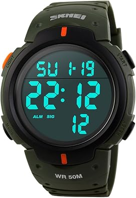 SKMEI Digital Watch PU Band Waterproof LED Multifunctional Student Outdoor Sport Electronic Wristwatch (Green)