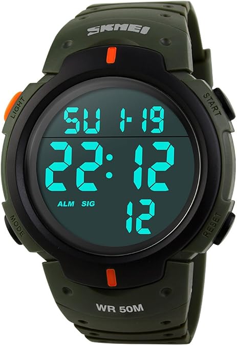 SKMEI Digital Watch PU Band Waterproof LED Multifunctional Student Outdoor Sport Electronic Wristwatch (Green)