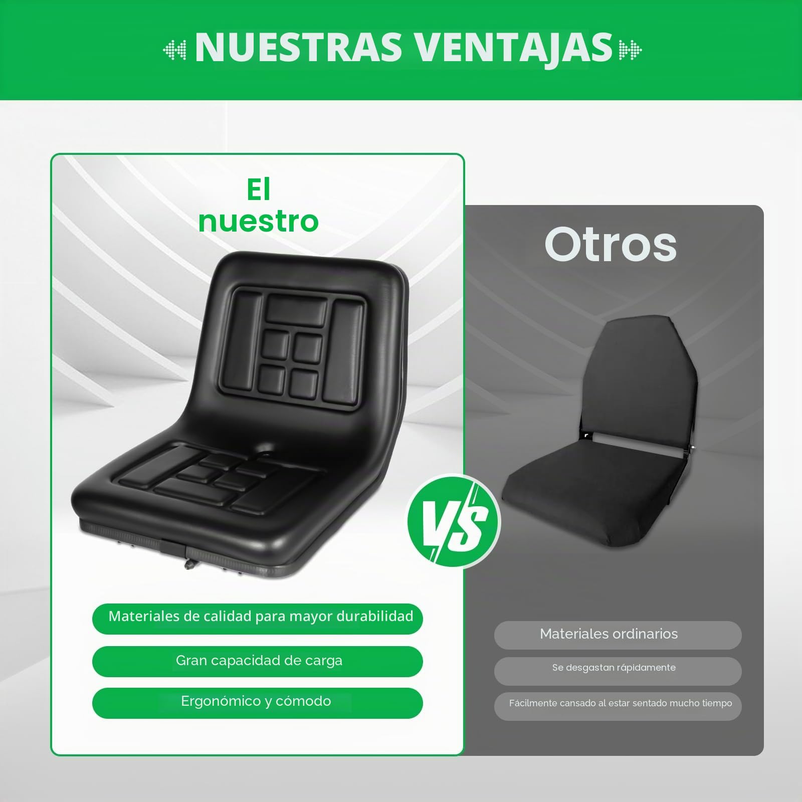 Asiento de tractor, asiento de remolque con respaldo, asiento universal para tractor, piel de PVC, impermeable, para tractores, cortacésped, carretillas elevadoras, excavadoras, 44,5 x 35,5