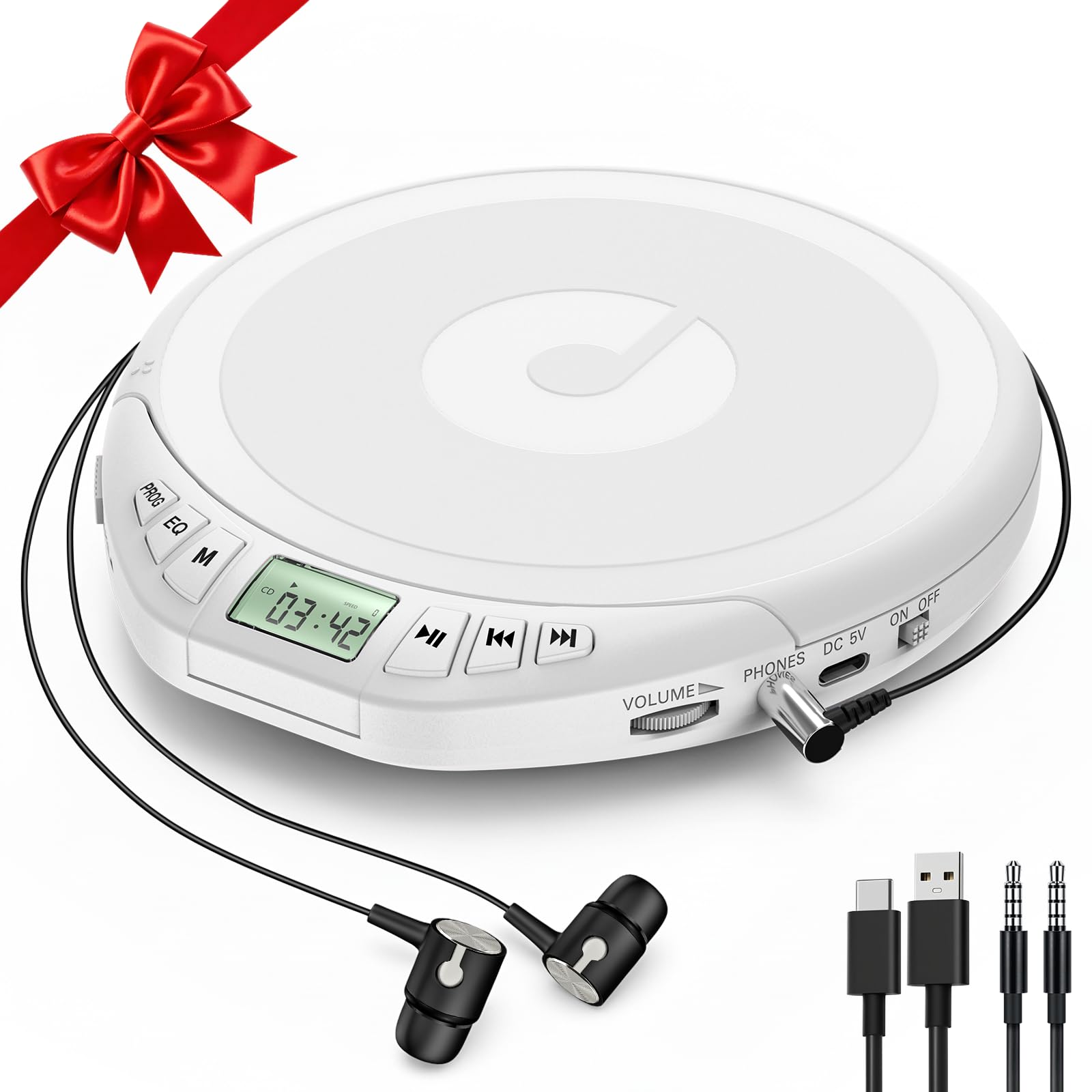 Portable CD Player for Car: Kegaudio with Earphones Anti-Skip LCD Display Personal Disman Disc Player for Car & Sports Supports MP3 WMA PROG & Memory Function
