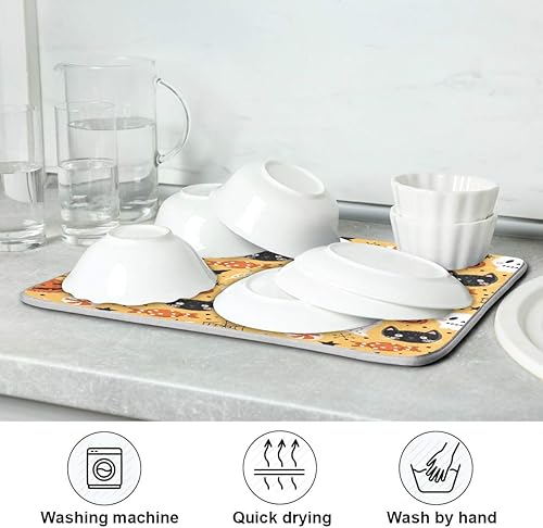 Miniatura 7 de Tapete de secado de platos de Halloween para encimera de cocina, calavera, calabaza, bruja, ultra absorbente, reversible, de microfibra, resistente