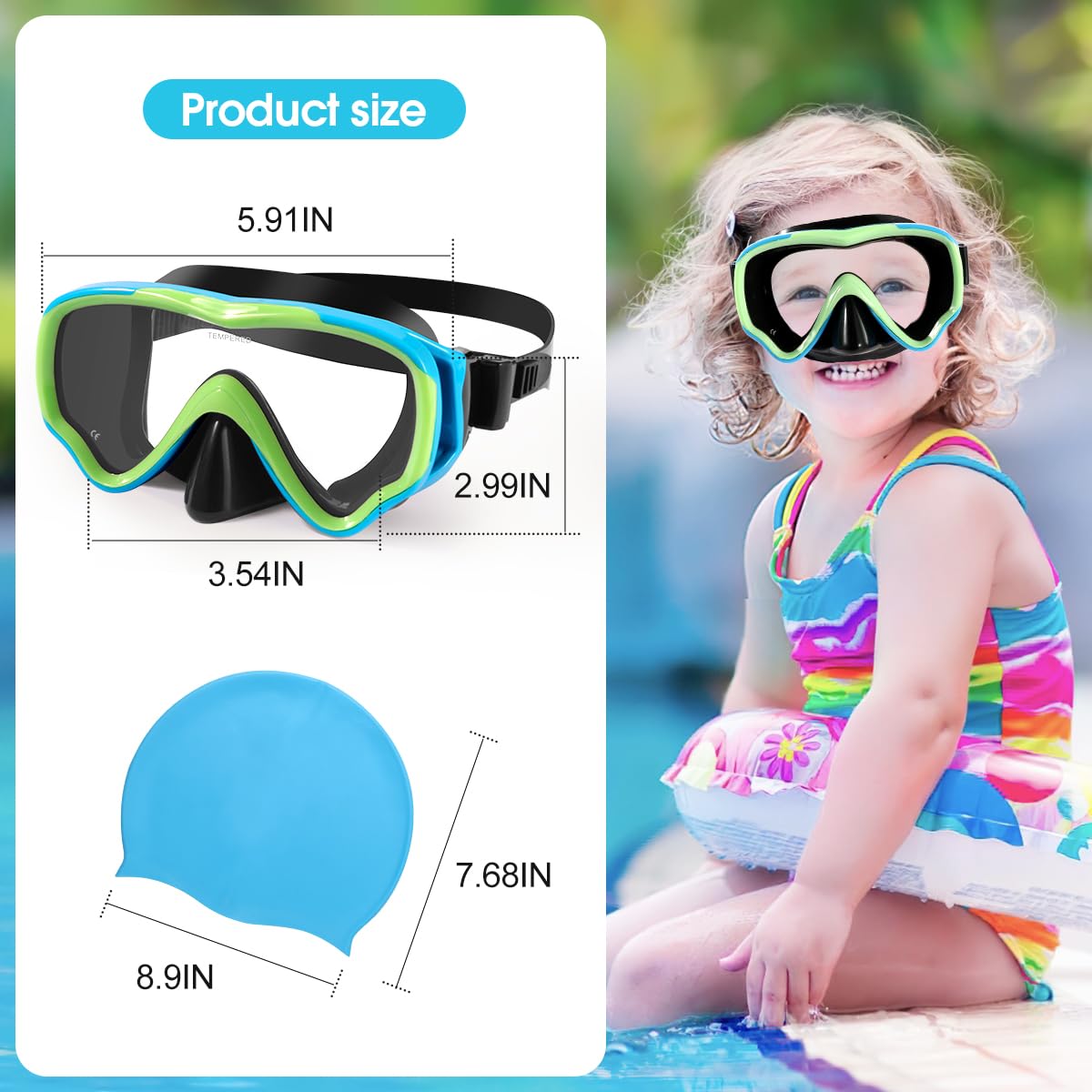 Máscara de buceo para niños, antivaho y antifugas, gafas de esnórquel, impermeables, duraderas, de vidrio templado para niños de 4 a 14 años de edad