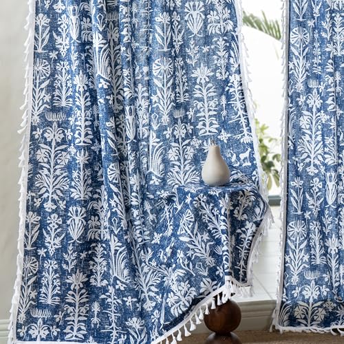 Image of Tranquebar Curtain Co. 244 cm (8 Feet), Cairo Blue, 1 Piece, 100% Cotton Fabric, Eyelet- Door Curtain 8 Feet,Eyelets,Kids Room,Living Room