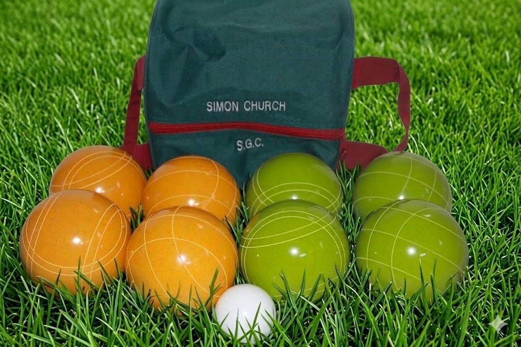 BuyBocceBalls Listing - Made in USA, Premium Quality Tournament Bocce Set - 110mm Lime Green and Yellow Balls, Nylon Engraved Green Bag, 998 Grams (2 lbs. 3.2 oz.)