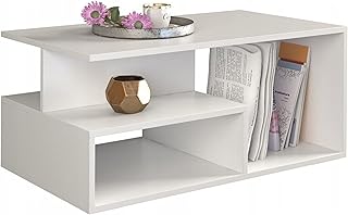 Wooden White Coffee Tables For Living Room, Elegant Coffee Table White, Elegant Coffee Table With Storage, Minimalist Design Living Room Table, Multi-Tier Modern Coffee Tables White Gloss Coffee Table