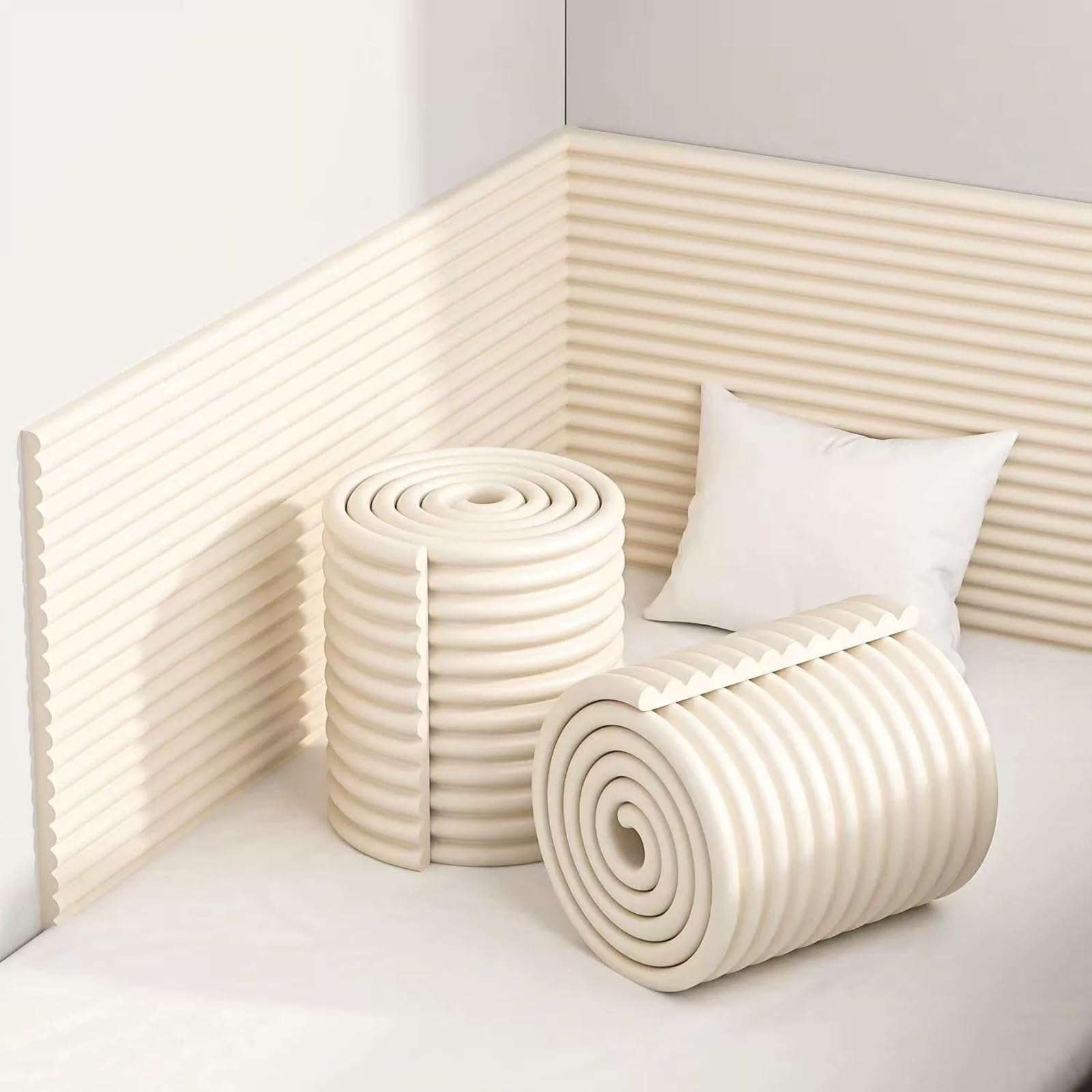 Anti-Collision Wall Padding, DIY Peel and Stick on Headboard Panels, Padded Wall Panels Self-Adhesive for Bedroom, Tatami, Nursery, Decorative Wall Cushion(Beige,1.1x20x200cm)