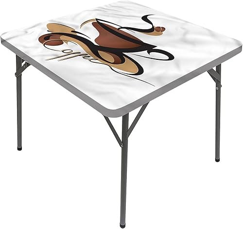 Mantel cuadrado de café, diseño de letreros conceptuales, funda elástica para mesa de bebida, se adapta a mesas de 48 x 48 pulgadas, para