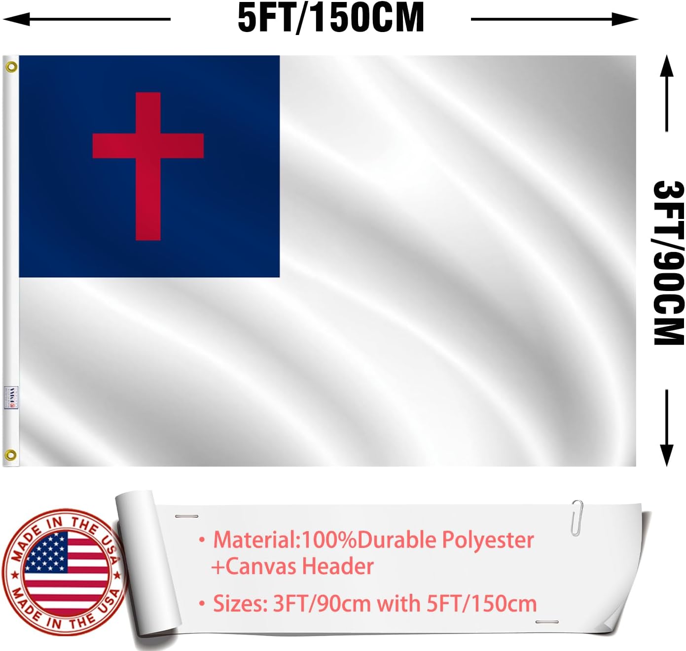 Christian Flag 3x5 Outdoor Made in USA - Double Sided Heavy Duty Vivid Color Jesus Flags with 2 Brass Grommet - Image 7