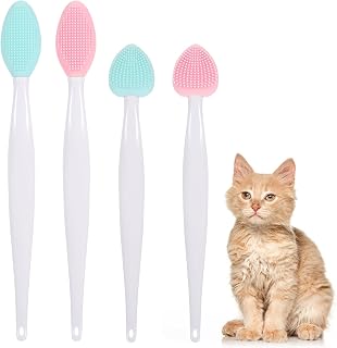 4PCS Cat Chin Brush Set Cats Acne Chins Treatment, Black Seed Exfoliating Brushes, Dual Sided Soft Silicone Cat Grooming Scrubber Brush Cleaner for Cats Chin Acne and Blackhead Exfoliation