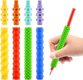 4Pcs Pencil Grips,Silicone Textured ADHD & Autism Calming Tools,Quiet Classroom Office Tools for Anxiety Relief Stress Relief,Educational Supplies,with 4Pcs Pencil Caps,Student Rewards & Gifts