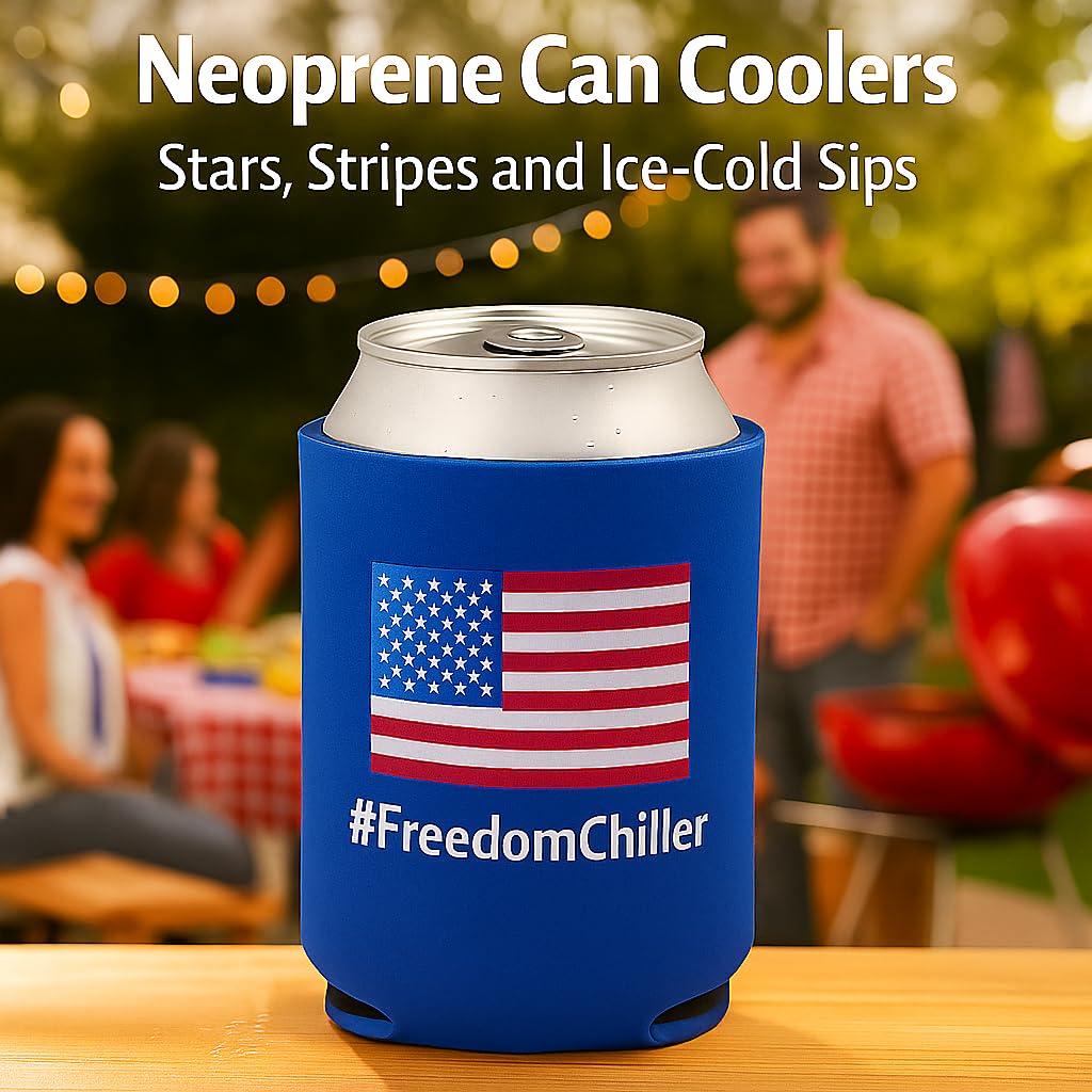 Custom Neoprene Collapsible Can Coolers 12 oz. Set of 50, Personalized Bulk Pack - Great for Beer, Soda, Other Beverages, July 4th Giveaway - Royal Blue