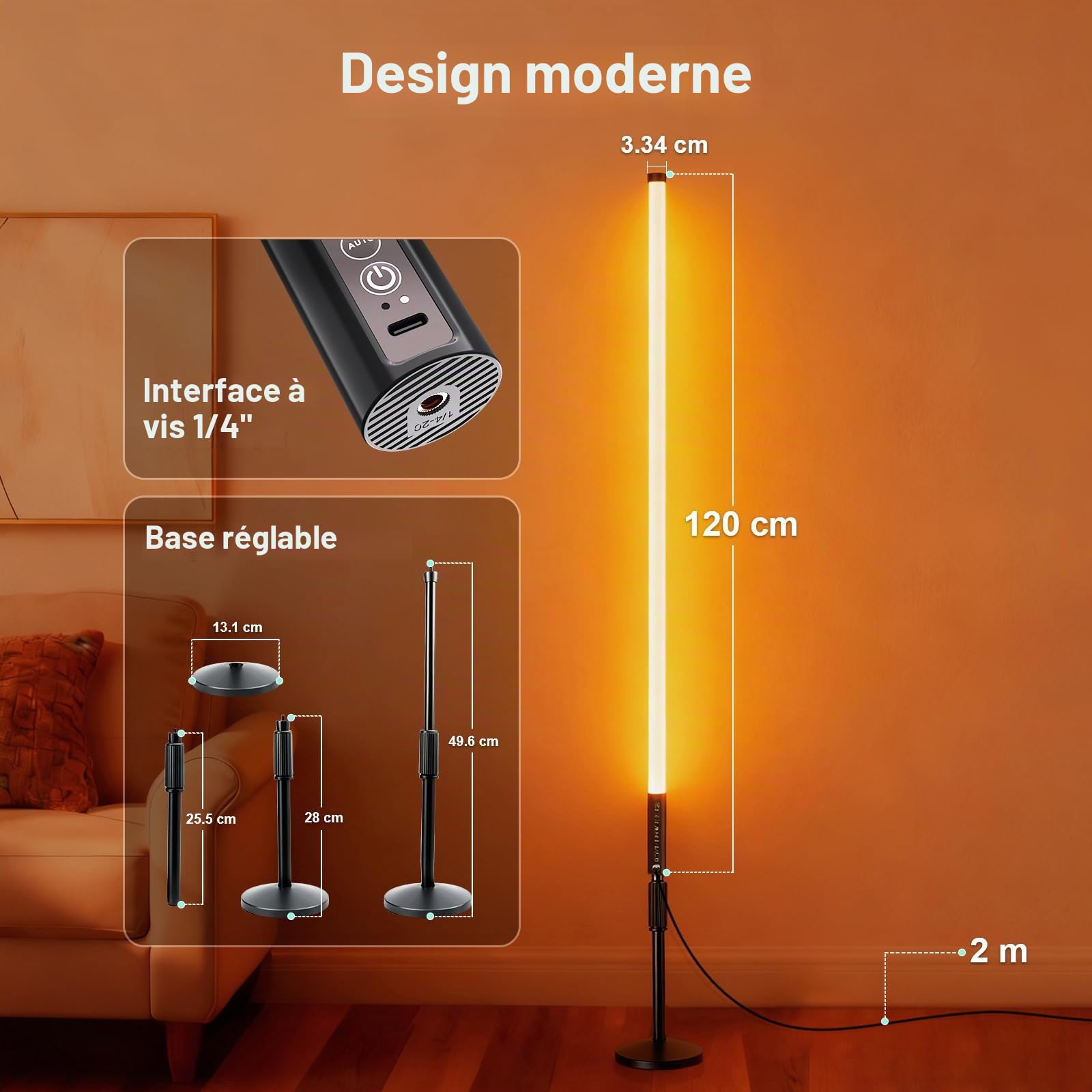 Mood1Pro Lot de 6 lampes vidéo LED 120cm avec trépied, 2,4 G, lampe photo RVB portable, intensité réglable et mode musique, batterie 5000 mAh,Tube lumineux RVB pour YouTube,TikTok,bars,éclairage photo