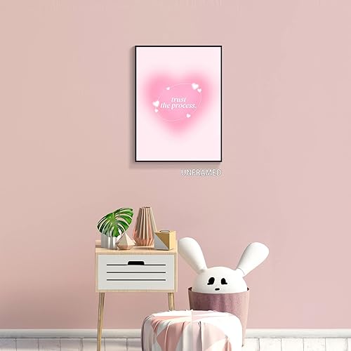 Miniatura 4 de Pósteres de aura de corazón degradado rosa granulado con citas de afirmación positiva Trust The Process, arte de pared retro espiritual motivacional