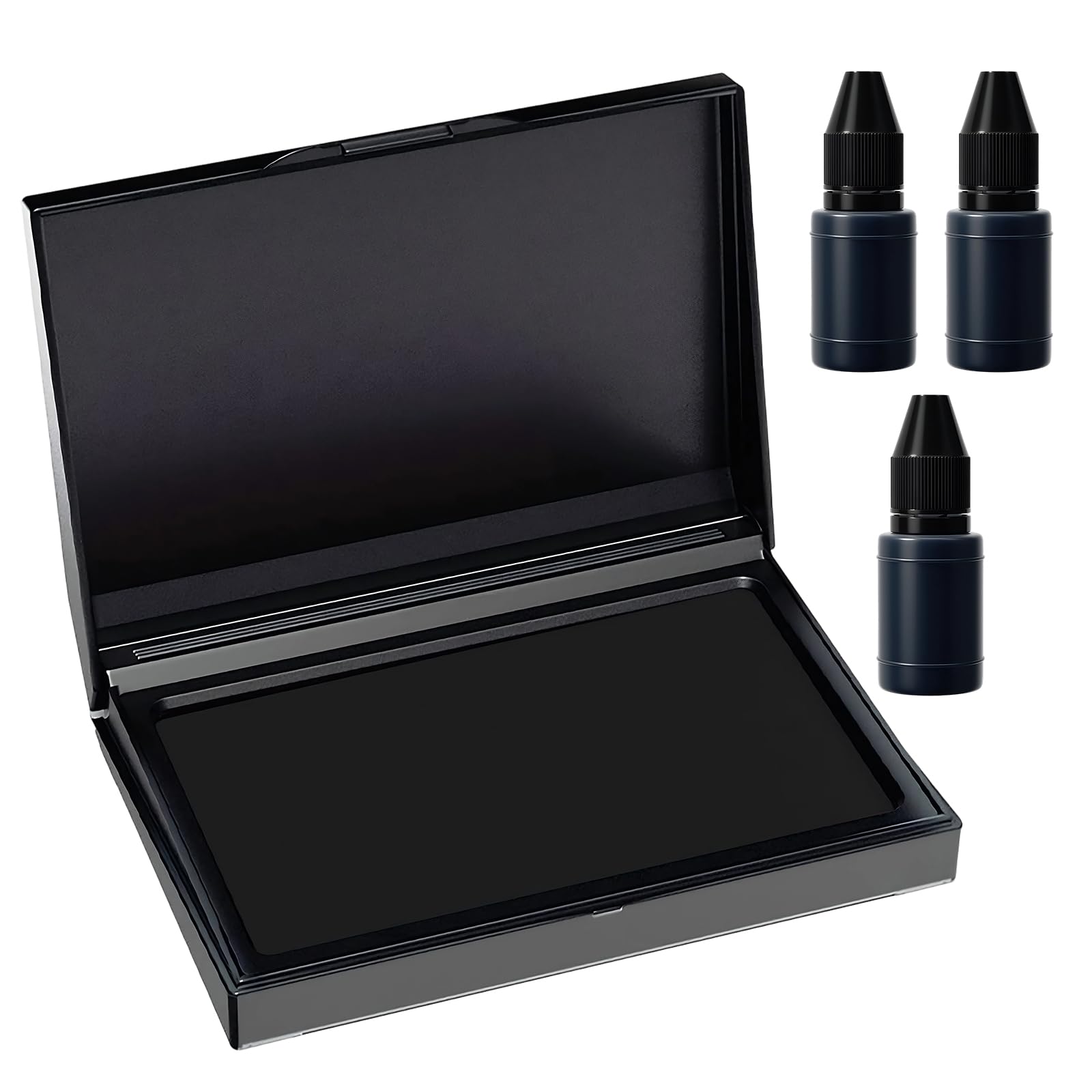 Hwanme 1 Black Ink Pad for Stamping & Inkpad Refill 3 Pack, Durable Plastic Cover, Water-Based Ink, Quick Dry Hand Stamp Pad for Crafting, Fingerprint Stamps, DIY Projects, Handprints, Office Home Use