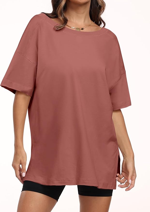 ANRABESS Women's Oversized T-Shirt Short Sleeve V Neck Loose Baggy Reversible Tops Casual Tee Shirts Summer Outfits 2025